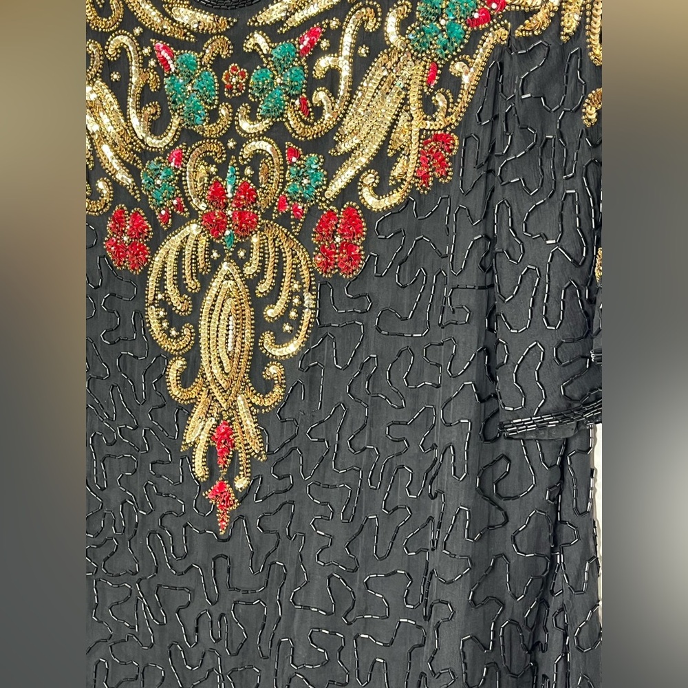 Scala Embellished Black Dress with Gold, Green and Red Accents - Picture 3 of 3